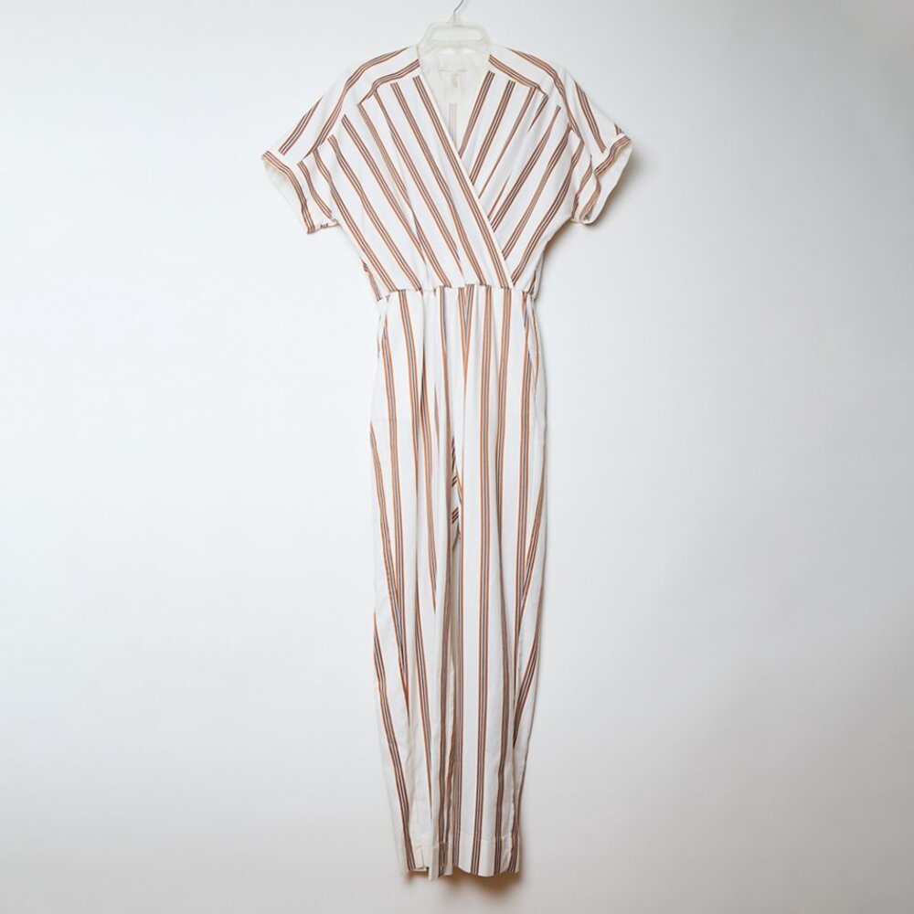 MAJE Pieni Stripe Jumpsuit Wrap Over Front White Resort Vacation EU 38 - Picture 2 of 5